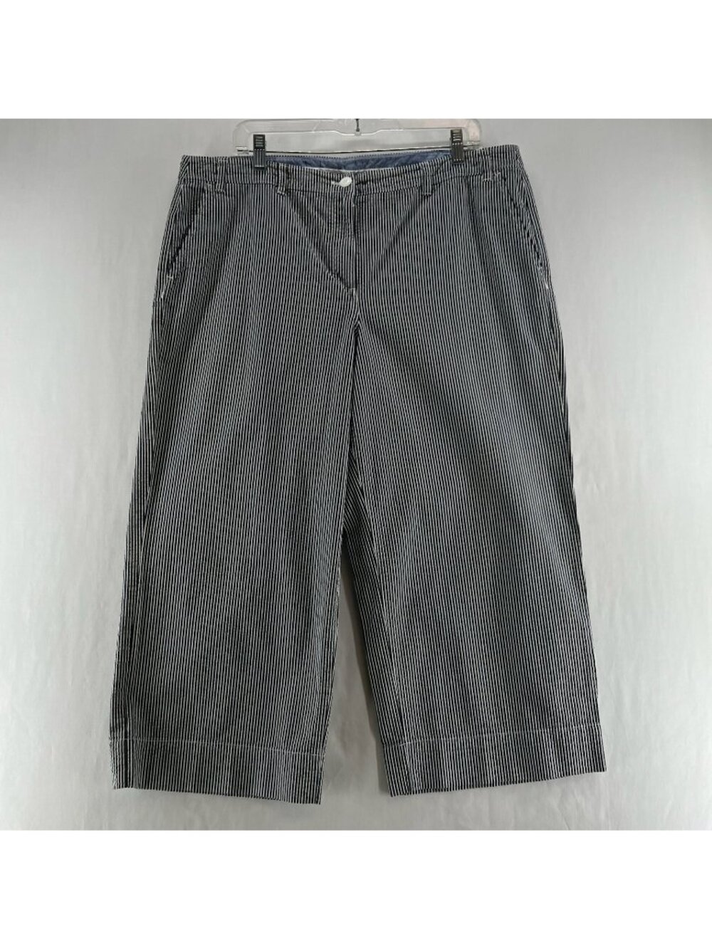Talbots The Deck Pant Womens 16 Railroad Striped Crop Wide Leg Chino Navy White